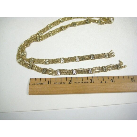 Y Shaped Necklace Goldtone Chain 28 inch Vintage Tassel Modern Sleek Segmented - Picture 7 of 12